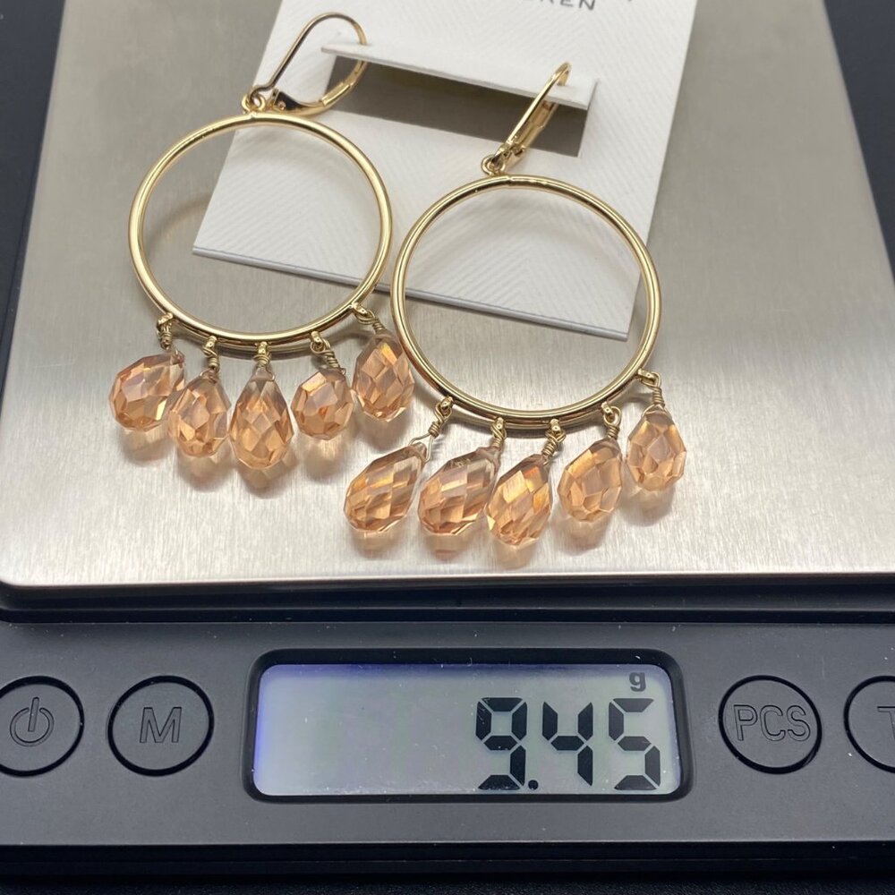 NWT Lauren Ralph Lauren Gold-Tone Hoop Earrings Peach Crystal Beads Drop Dangle - Picture 5 of 9